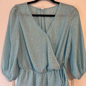 Blue and White Polka Dot Wrap Top